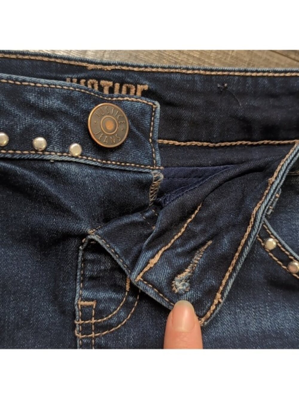 Justice Girls Size 10 Denim Jean Skirt Skort Snap Closure Cut Off Bue Jean - Picture 6 of 13